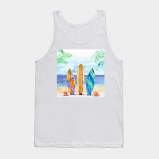 Watercolor surfboard scene Tank Top